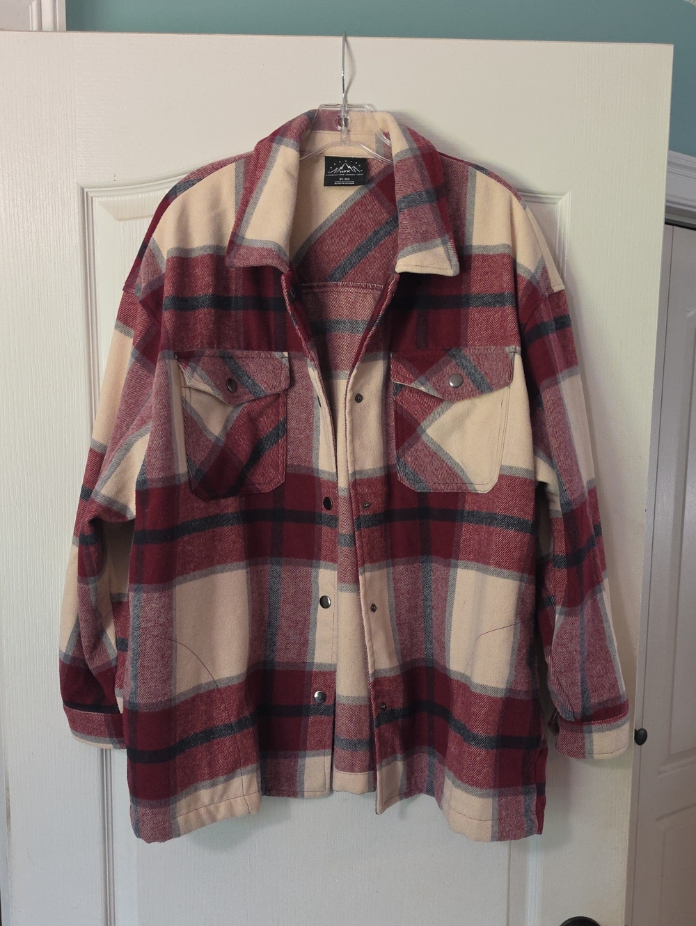 Plaid Flannel Shacket - Red & Cream